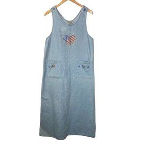 Vintage 90s Christina Alexander Swarovski bedazzled denim maxi dress size Large